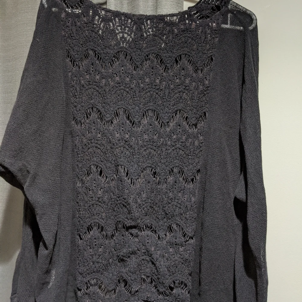 Black lace Sheer Whimsygoth Square Crew Neck Oversized  Lightweight Sweater - Picture 2 of 3